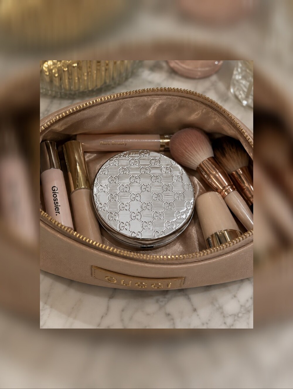 Gucci Silver Monogram Compact Makeup Mirror New In Box - Picture 1 of 13